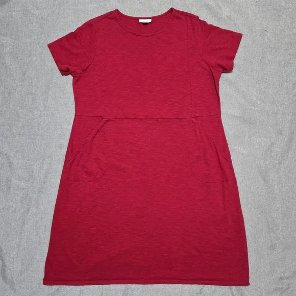 J JILL Red Cotton T-Shirt Dress with Short Sleeves and Pockets Size 1X - Picture 5 of 11